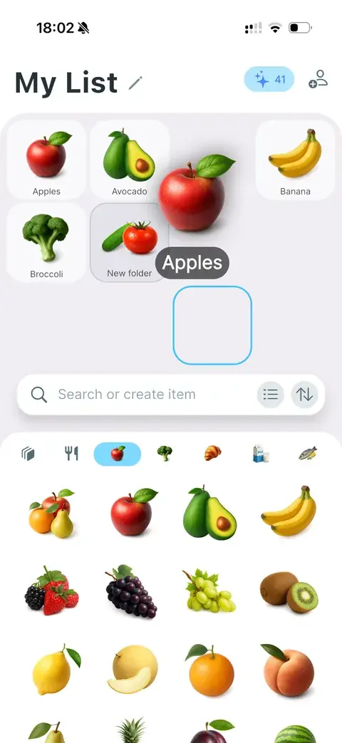 Dragging a product icon from the catalogue onto the list