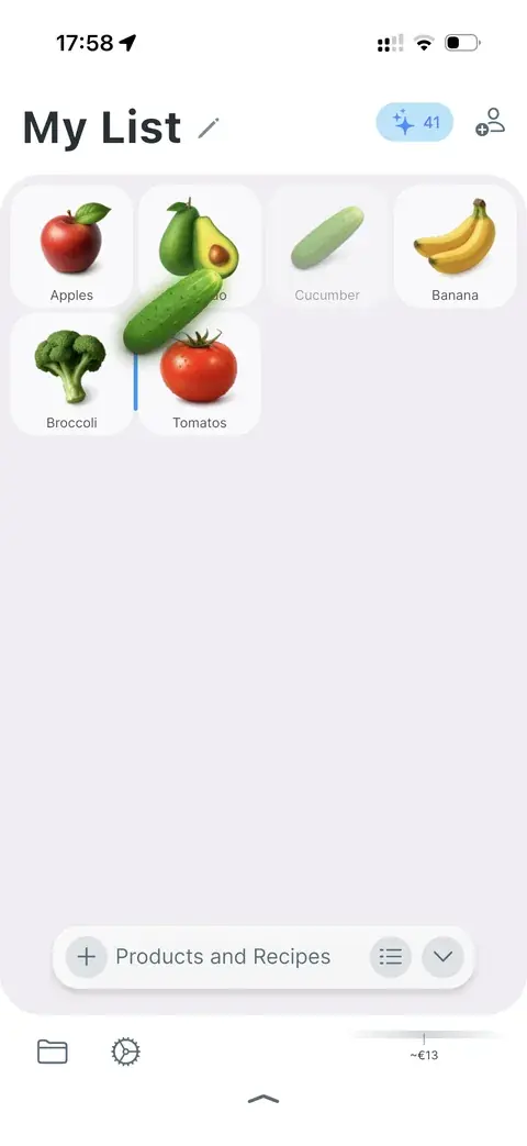 Rearranging items on the shopping list grid