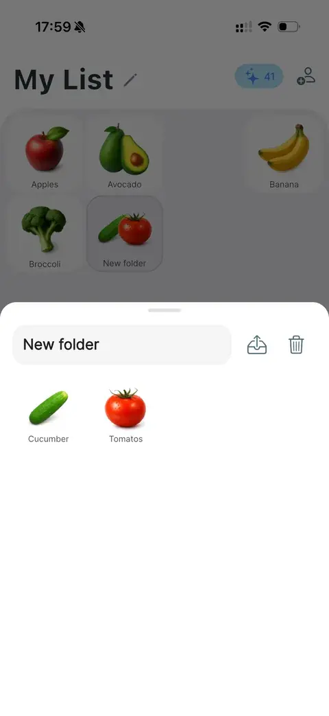 Folder grouping items on the list