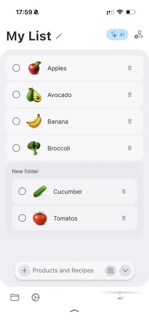 Classical list view with names and checkboxes