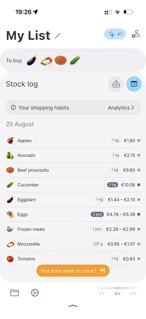 Stock log in list mode