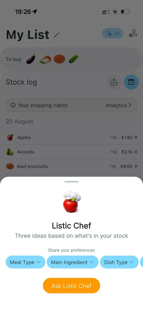 Listic Chef sheet based on stock