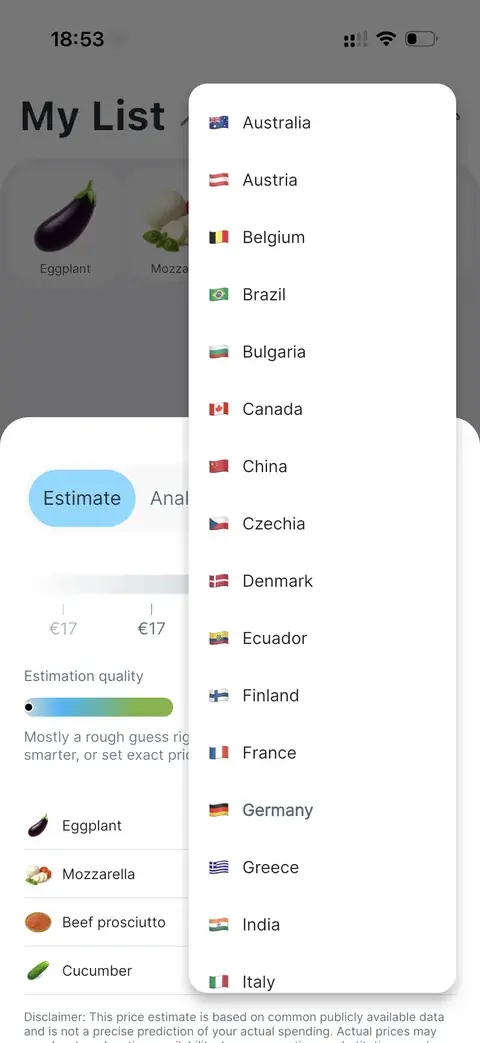 Price estimation for another country