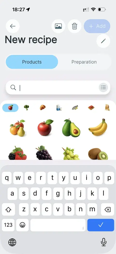 Creating a recipe and adding products